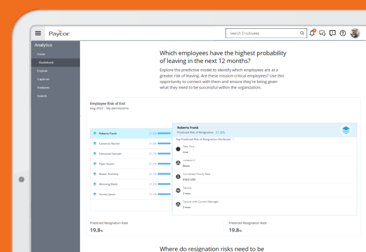 paycor product screenshot of predictive resignation