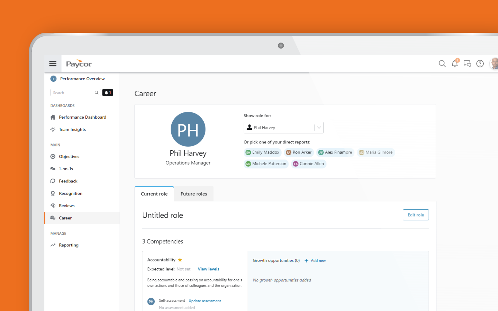 Paycor career development feature screenshot