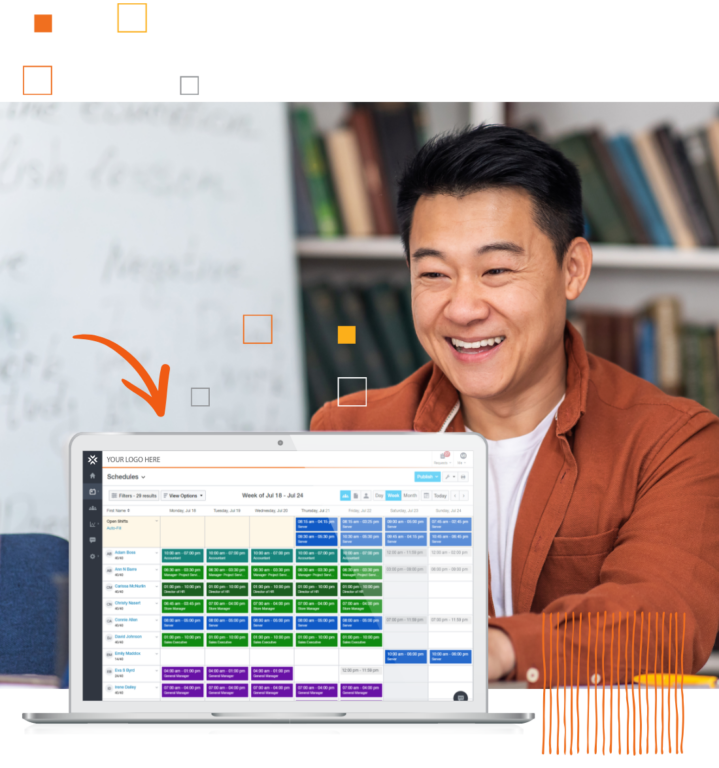 Paycor scheduling product example with field for a company's logo