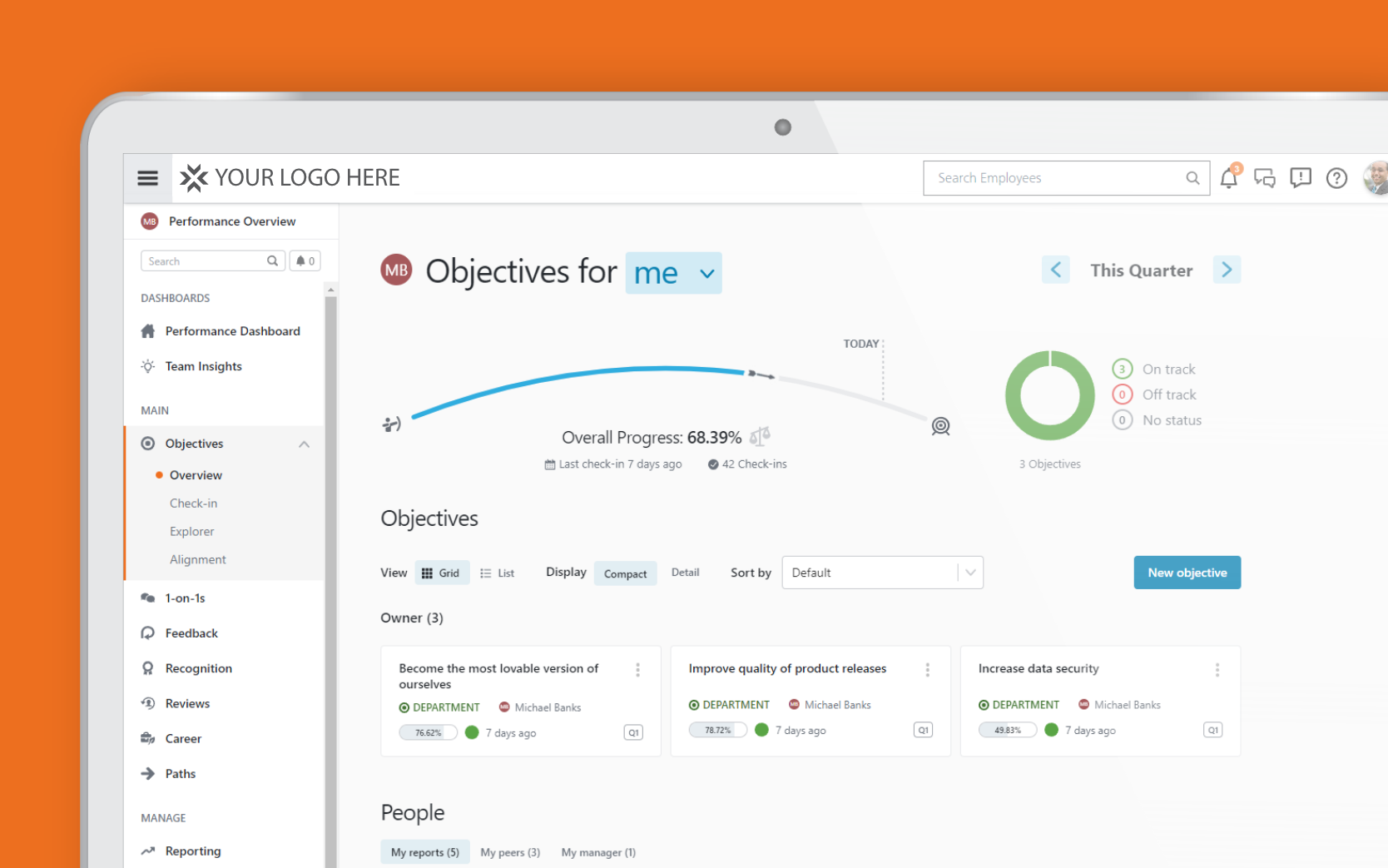 Paycor talent development product example with field for a company's logo