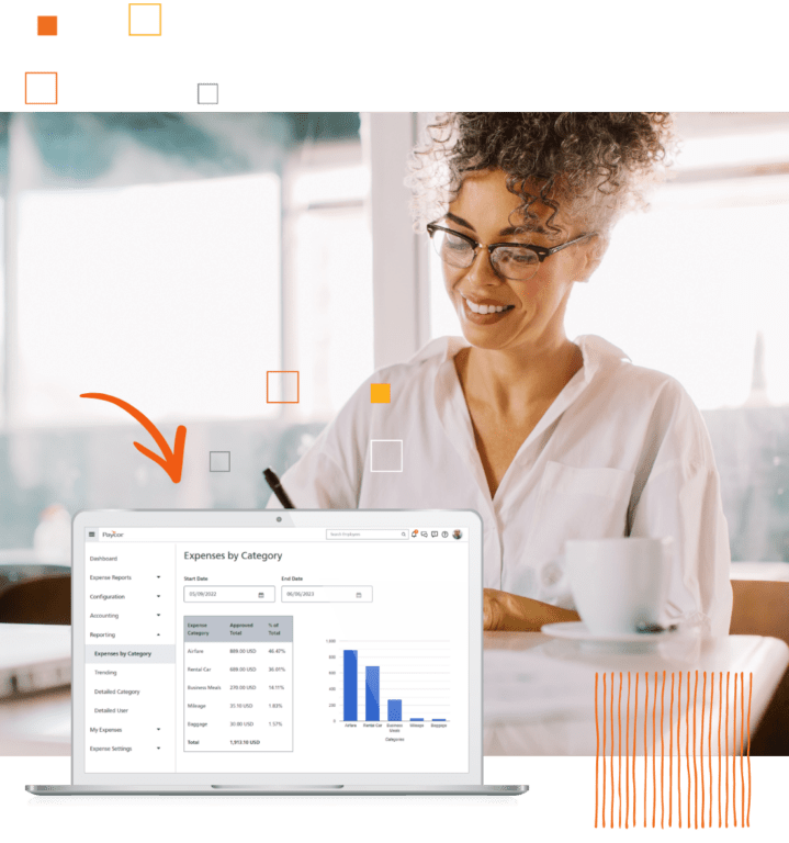 Paycor Expense Management software example and woman smiling