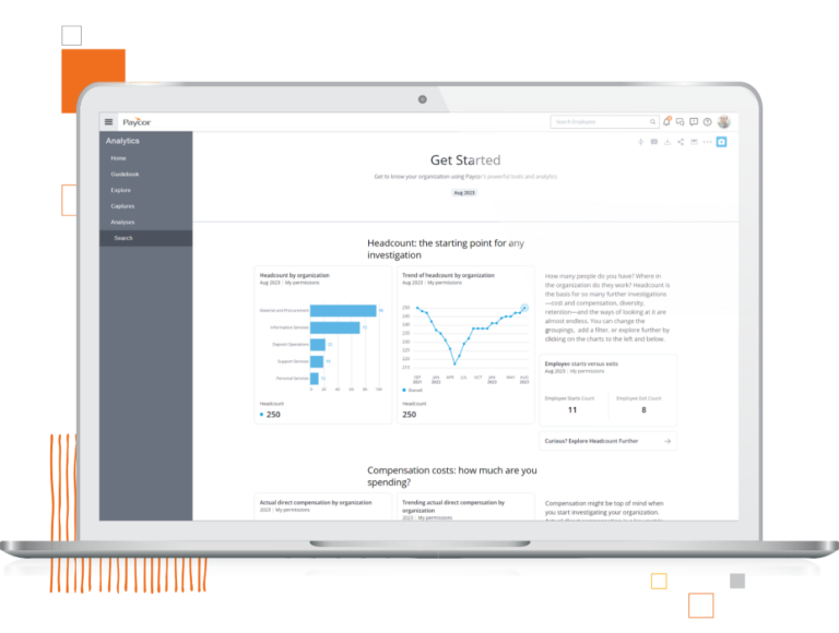 paycor product screenshot of analytics on computer screen