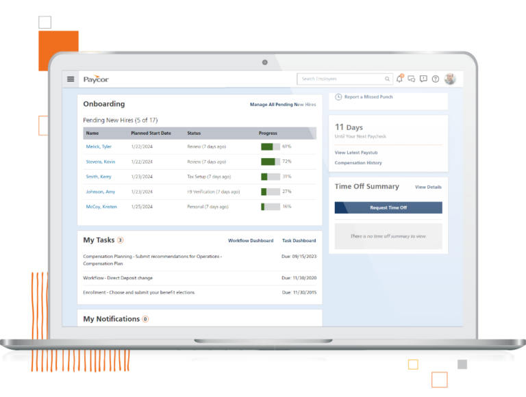 Paycor's onboarding product seen on desktop screen