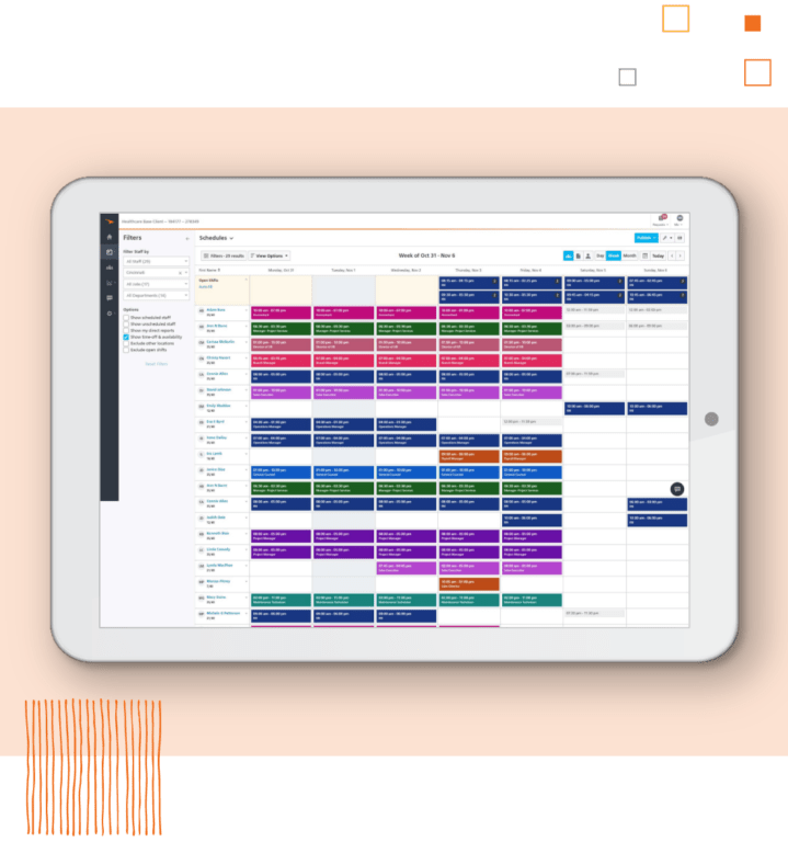 example of Paycor's scheduling product on a tablet, showcasing how users can view all employee schedules