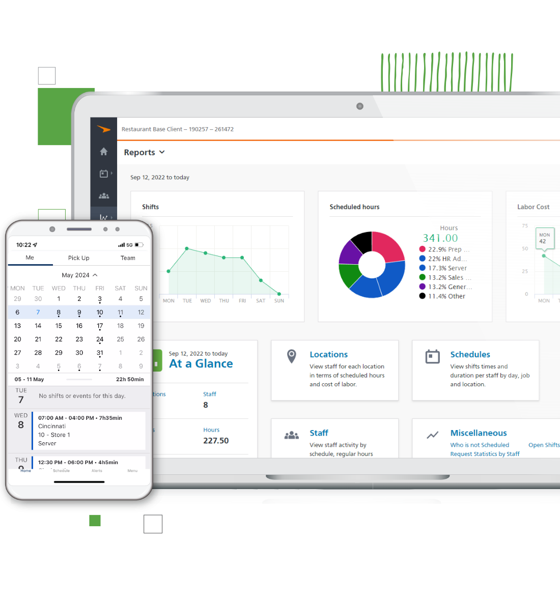 Paycor's interface on laptop and phone screen